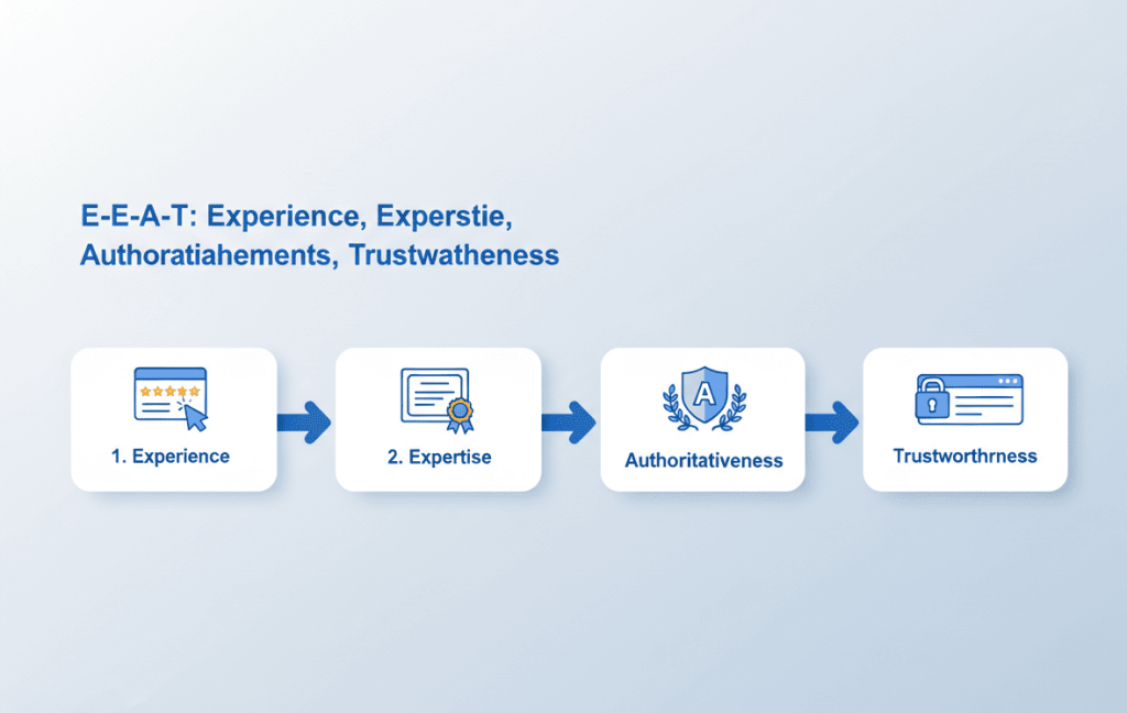 Visual breakdown of Experience, Expertise, Authority, and Trust in E-E-A-T SEO