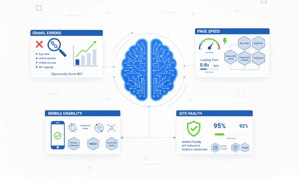AI-based technical SEO audit improving website speed and crawl health