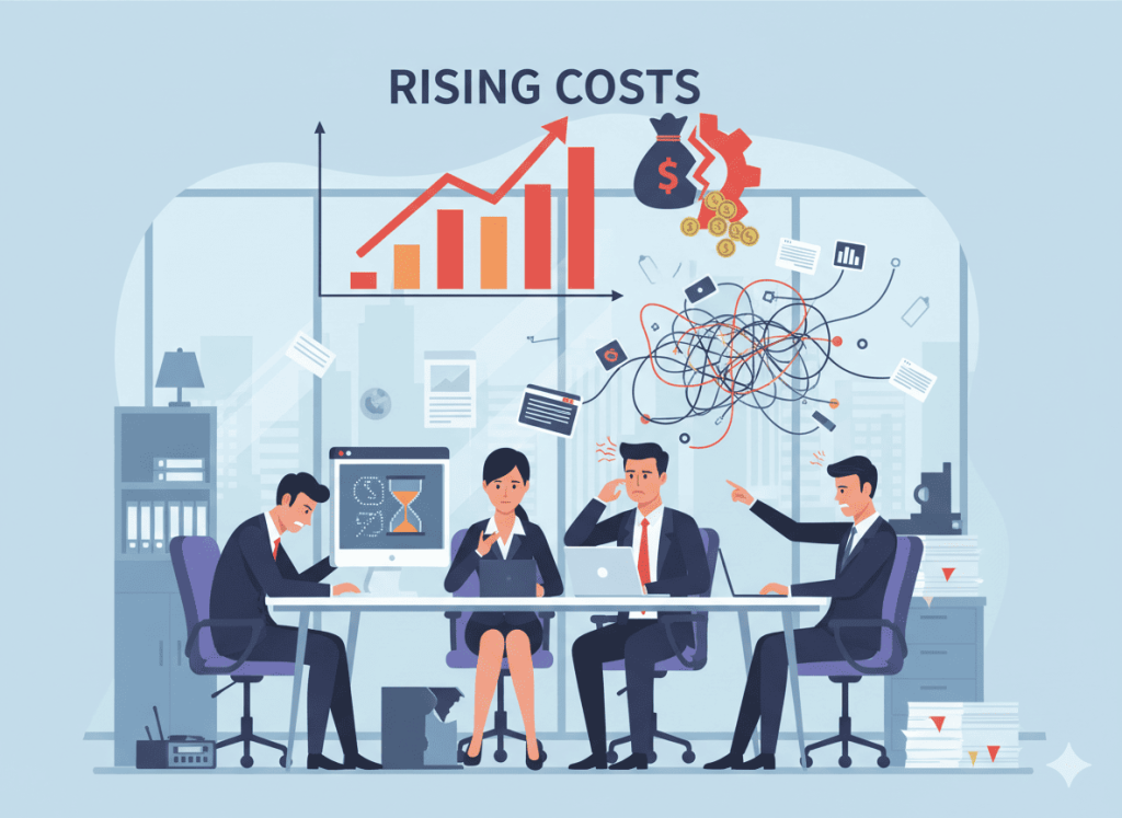 Illustration showing how poor technology decisions increase costs and reduce productivity