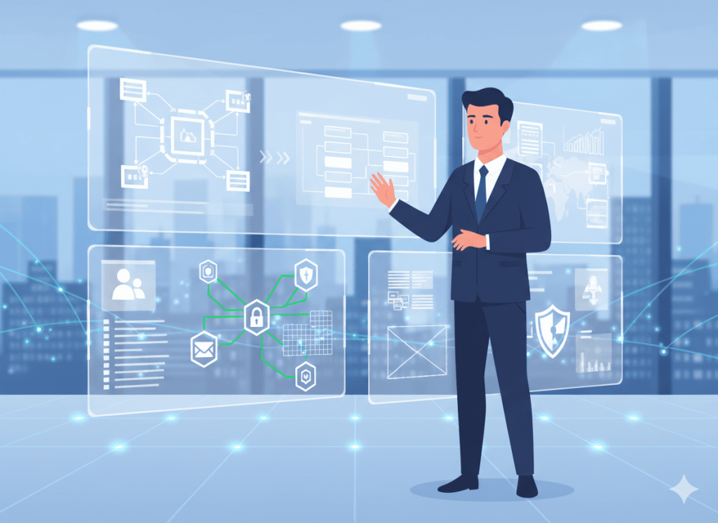 IT consultant reviewing business systems to improve technology strategy and efficiency