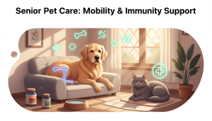 Senior dog and cat supported with supplements for joint mobility and immune health in UAE climate