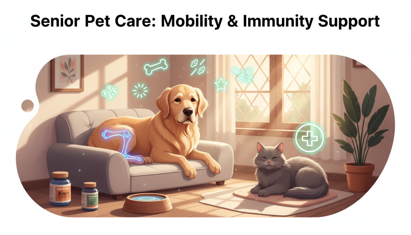 Senior dog and cat supported with supplements for joint mobility and immune health in UAE climate