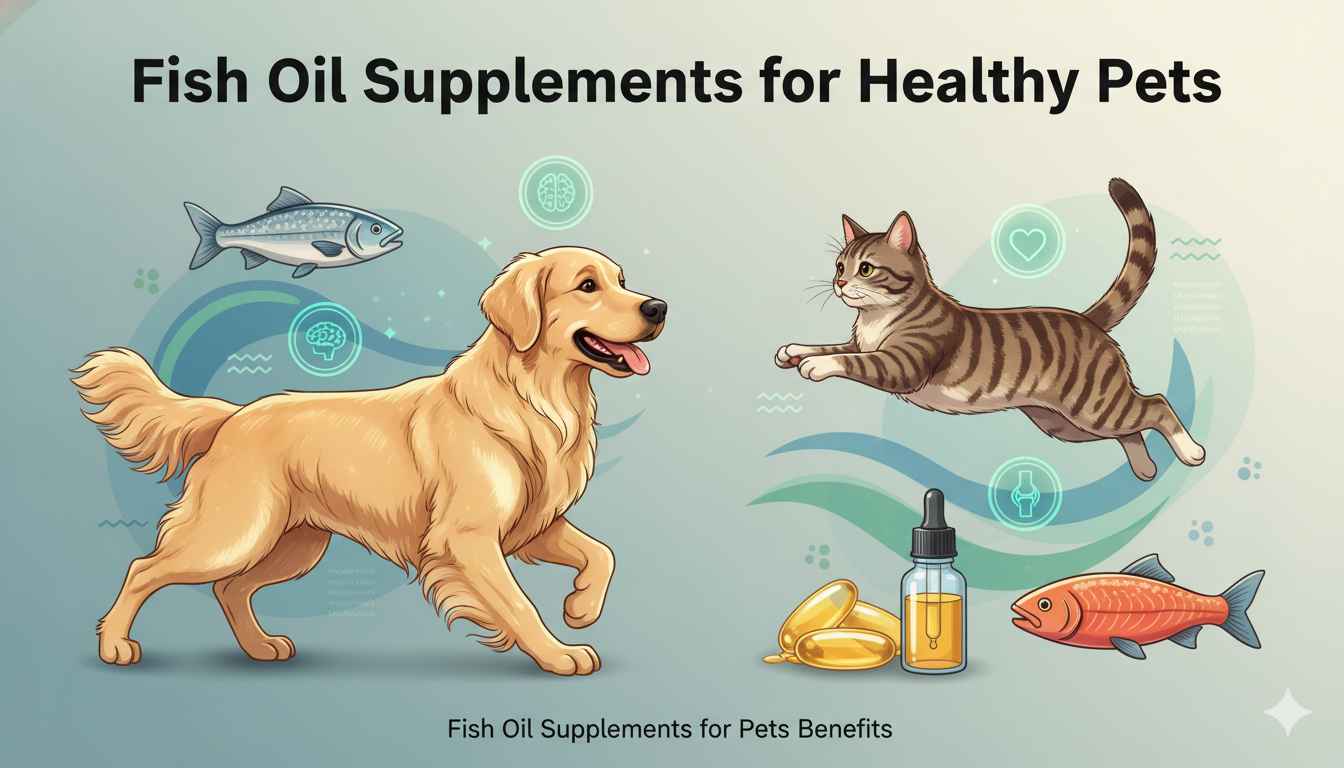 Dog and cat showing healthy coat, joints, and brain supported by fish oil supplements